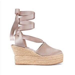 TORY BURCH Elisa Pink Satin Ankle Wrap Wedge